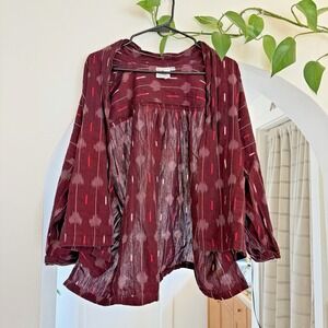 Dignity Not Charity Cotton Cardigan Jacket Top‎ S/M Red Batik Print Eco Boho